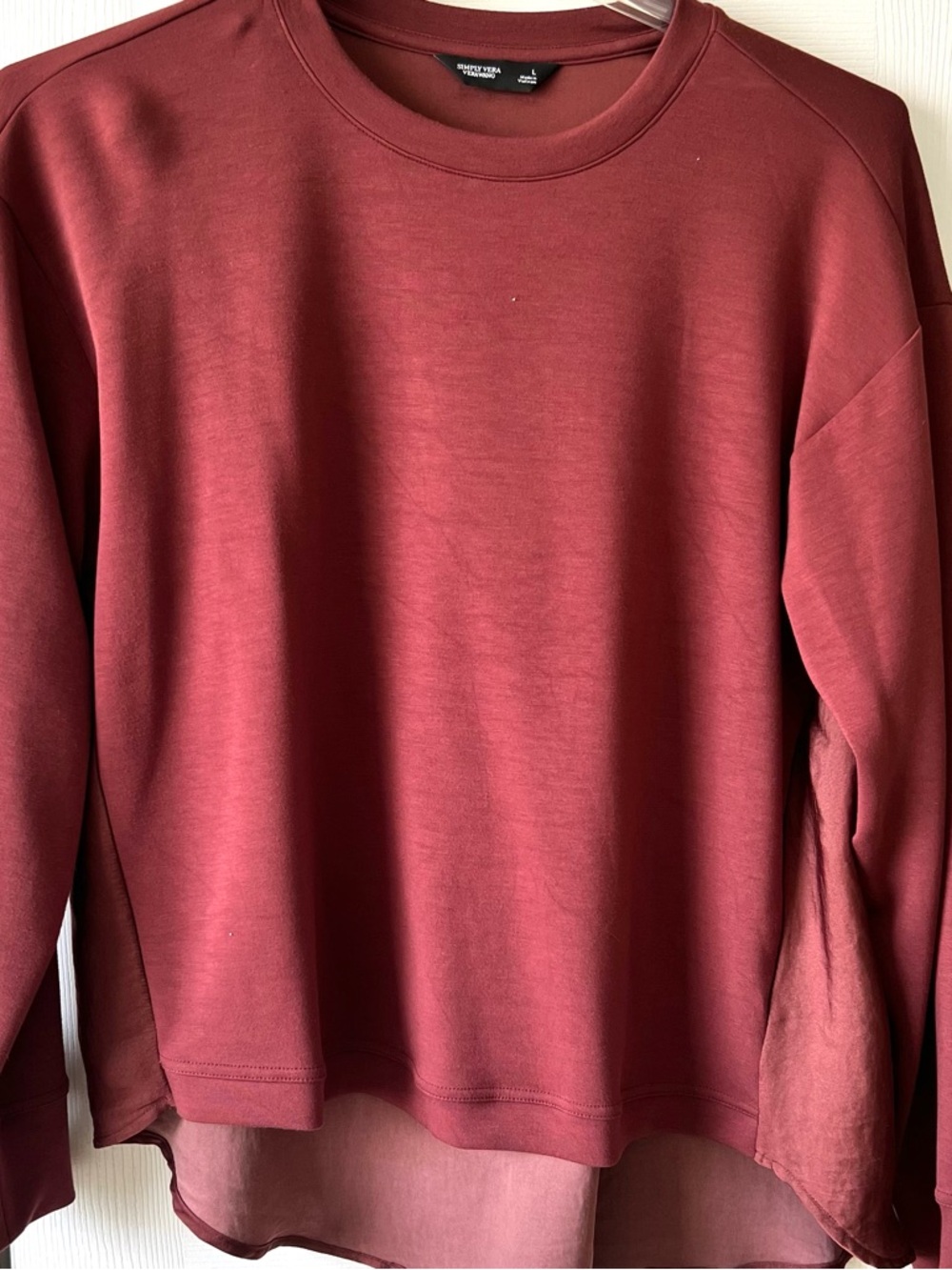 Simply Vera Vera Wang Maroon Long Sleeve Layered-Hem Top